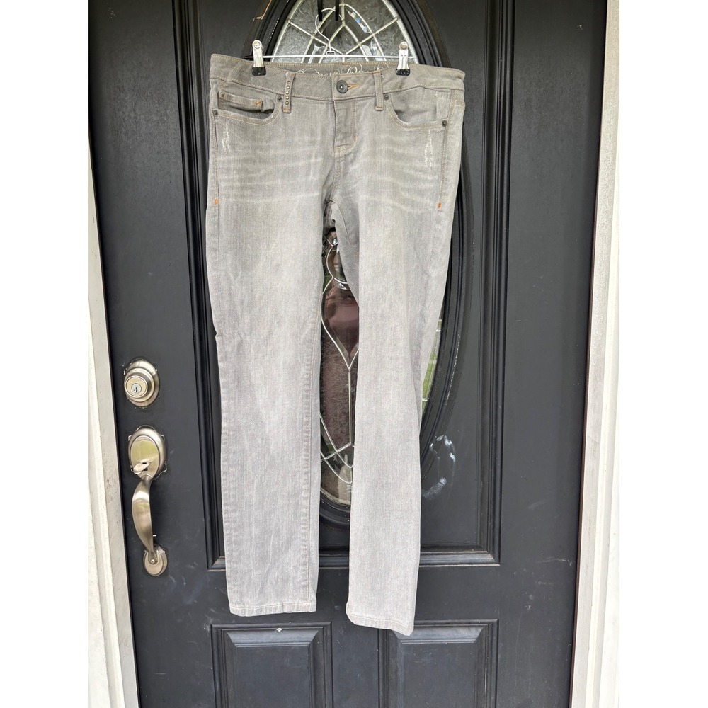 Converse One Star Womens Gray Skinny Jeans Low Rise Distressed Studded Y2K Denim